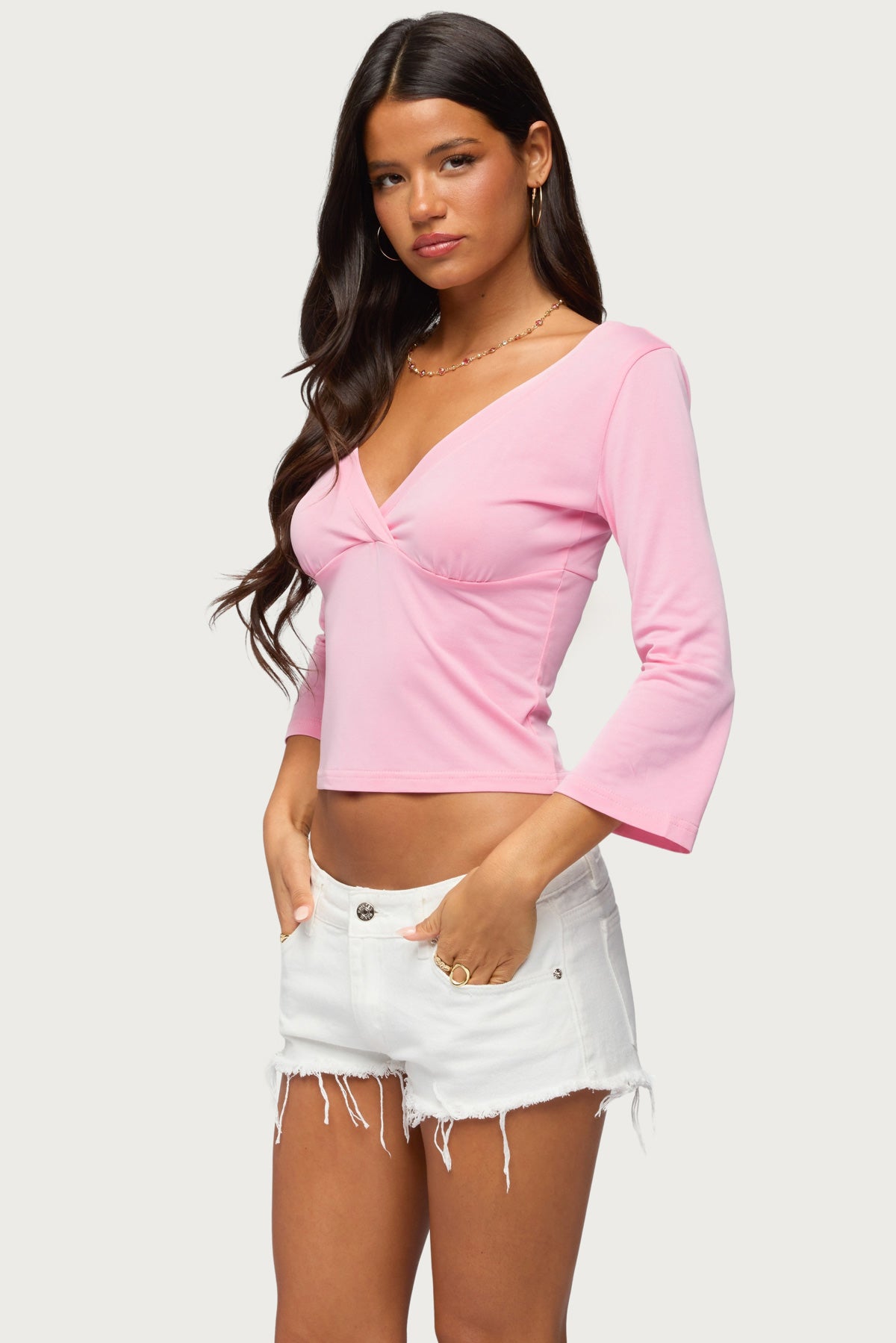 Mar V Neck Three-Quarter Sleeve Top