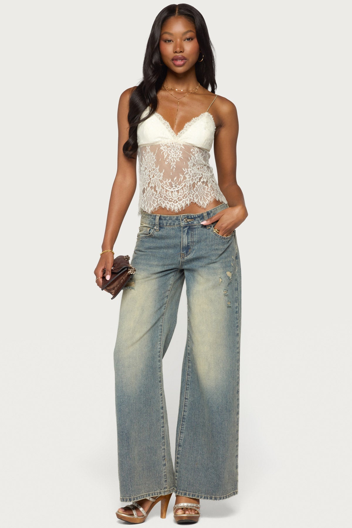 Ottilie Lace & Satin Effect Top