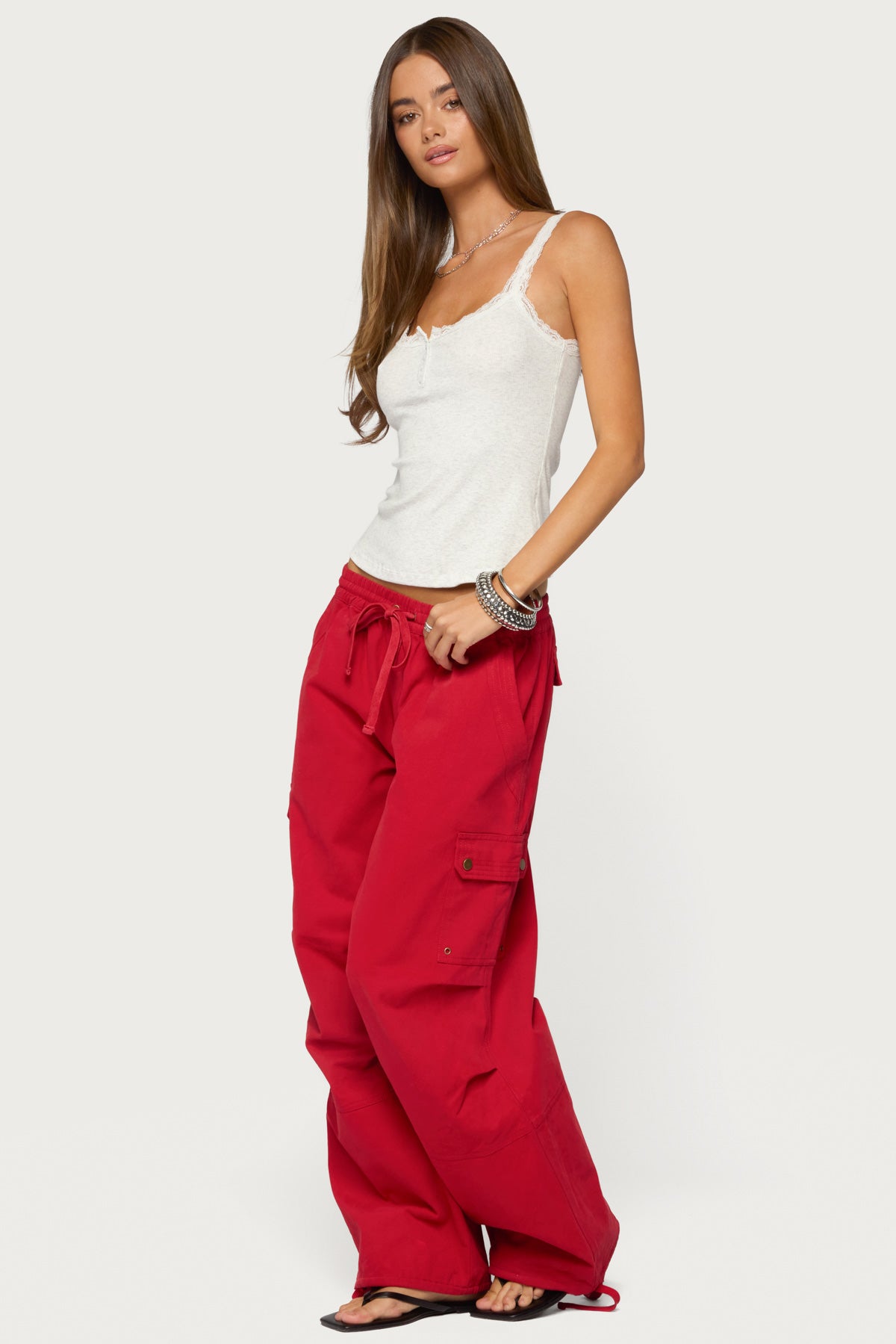 Contrast Stitched Lacey Henley Top