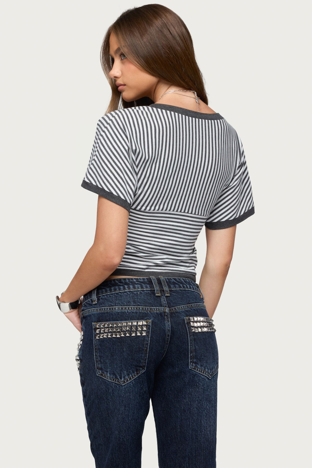 Primrosa Striped V Neck Flutter Top
