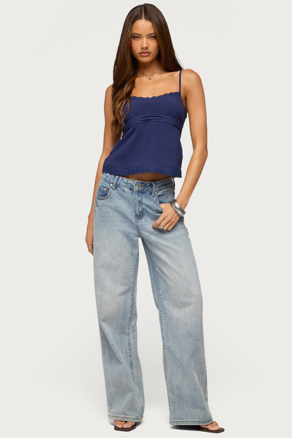Michal Eyelet Babydoll Tank Top