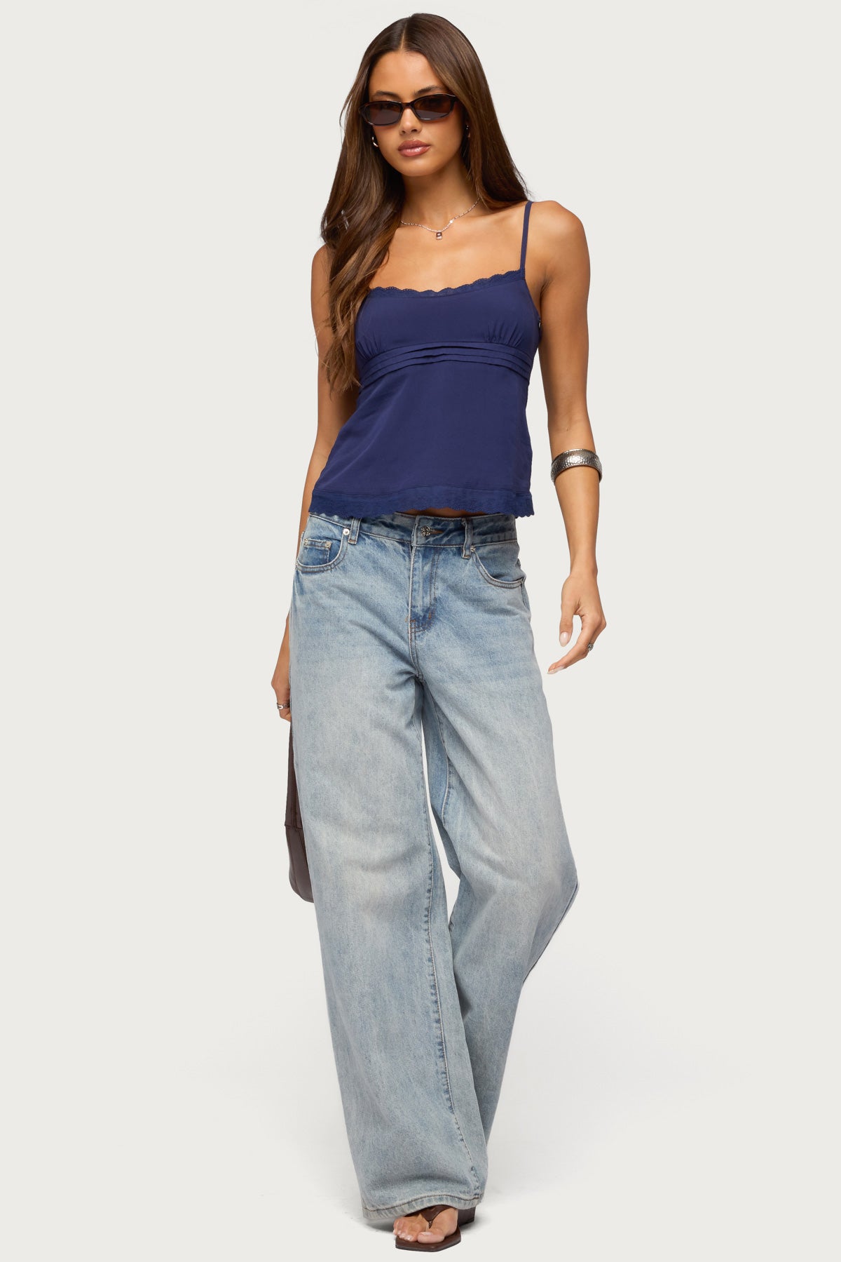 Michal Eyelet Babydoll Tank Top