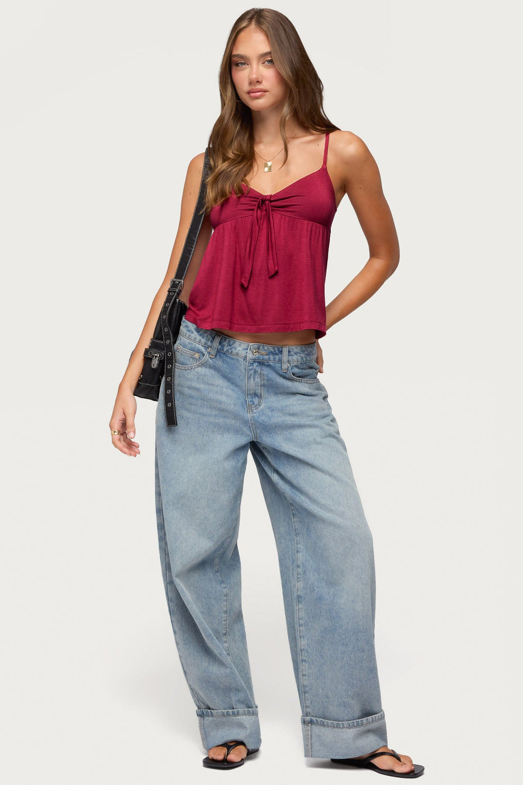 Michey Tie Front Babydoll Tank Top