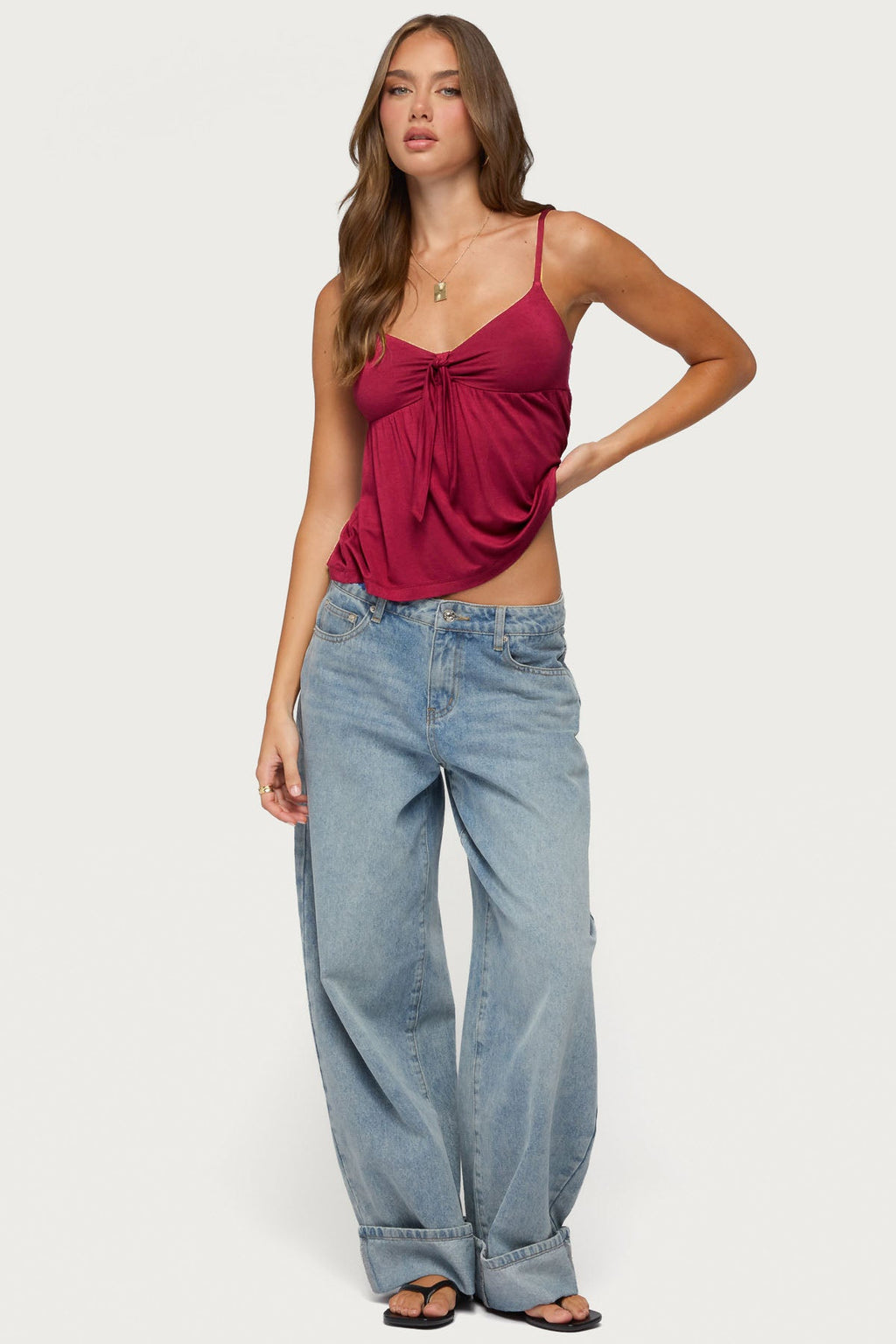 Michey Tie Front Babydoll Tank Top