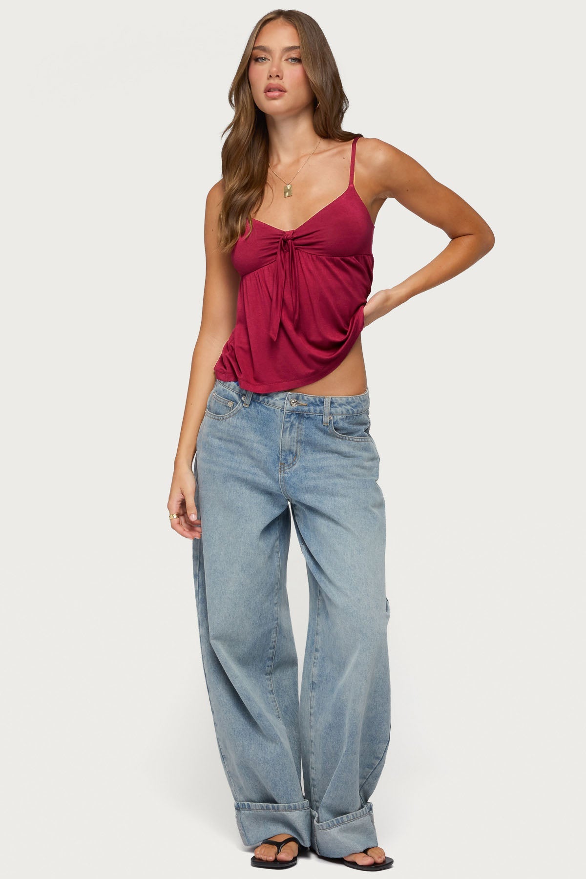 Michey Tie Front Babydoll Tank Top