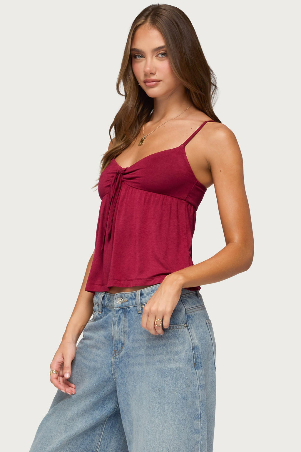 Michey Tie Front Babydoll Tank Top