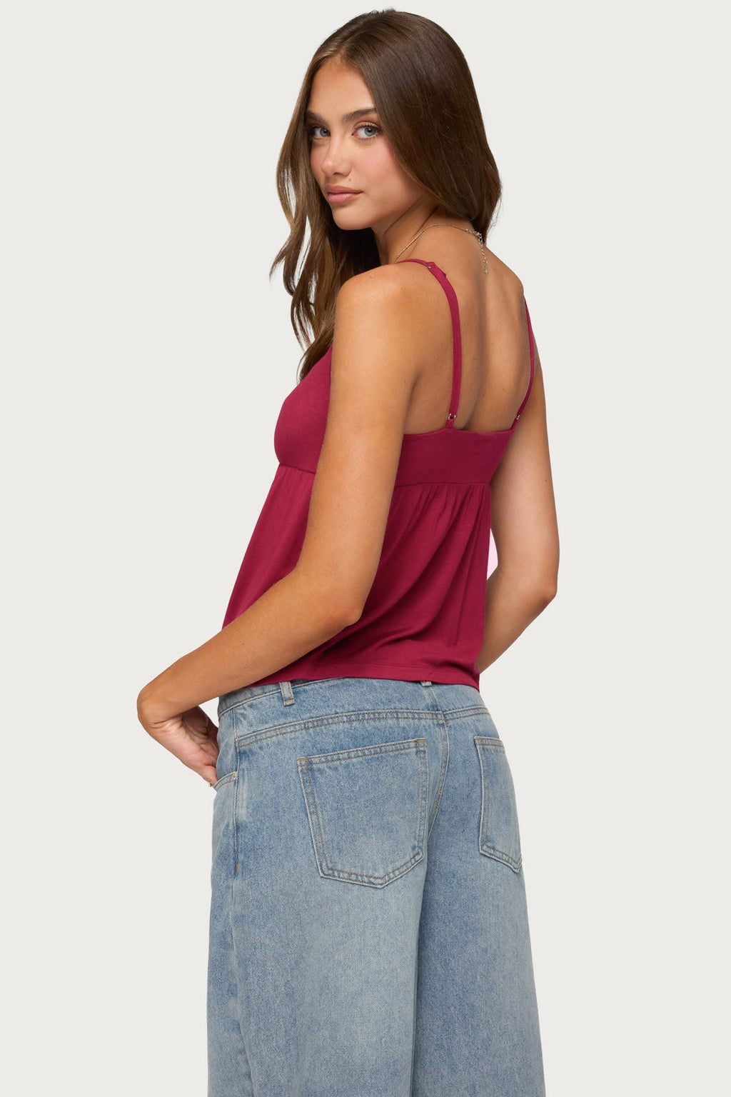 Michey Tie Front Babydoll Tank Top