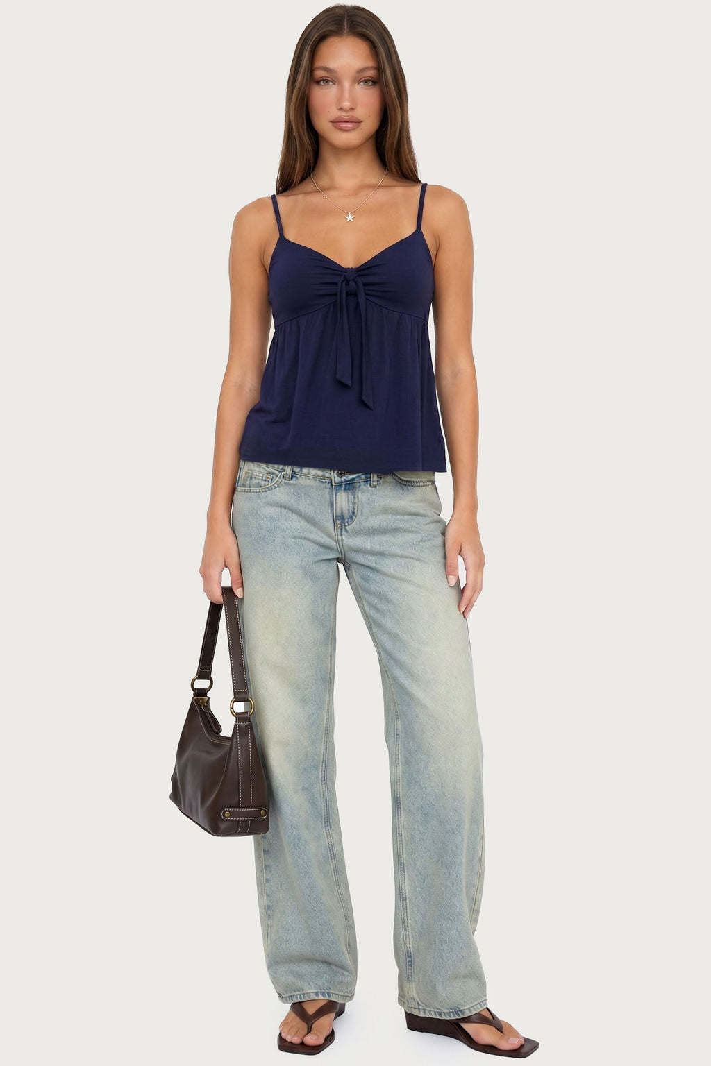 Michey Tie Front Babydoll Tank Top