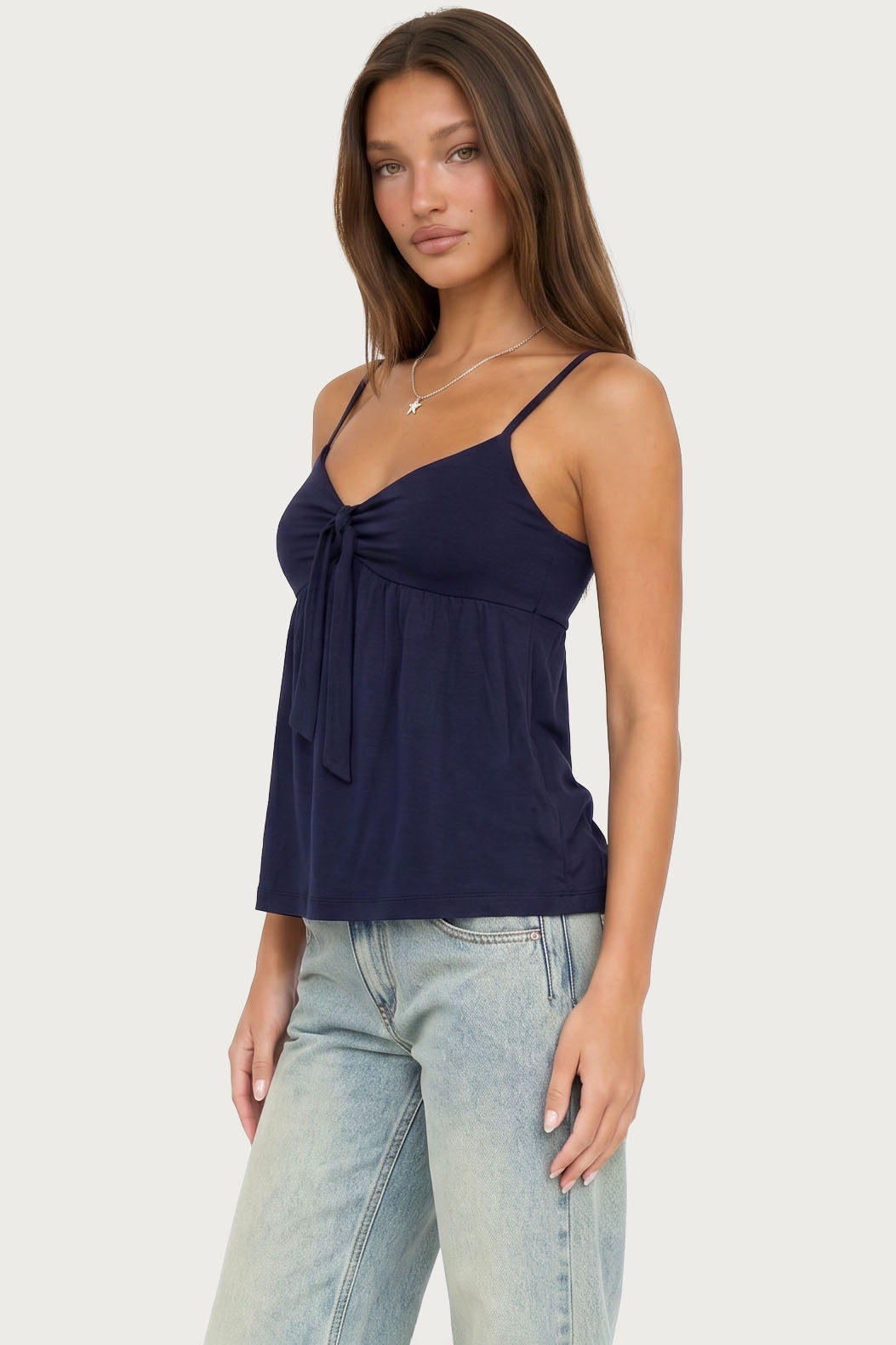 Michey Tie Front Babydoll Tank Top