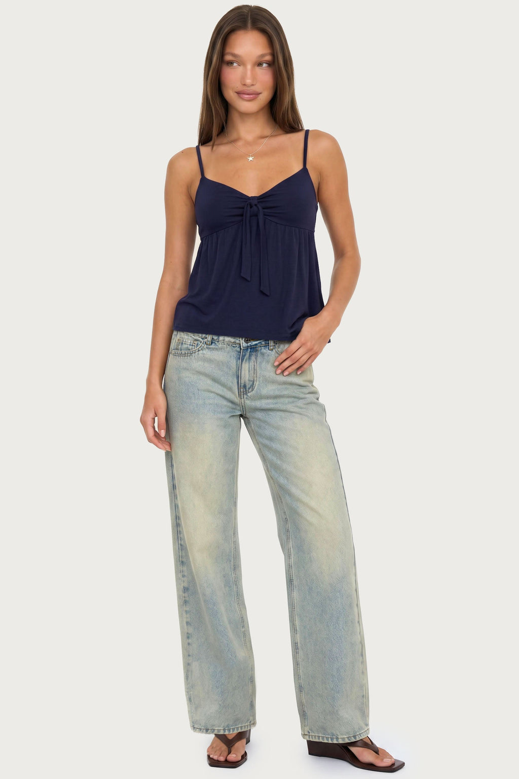 Michey Tie Front Babydoll Tank Top