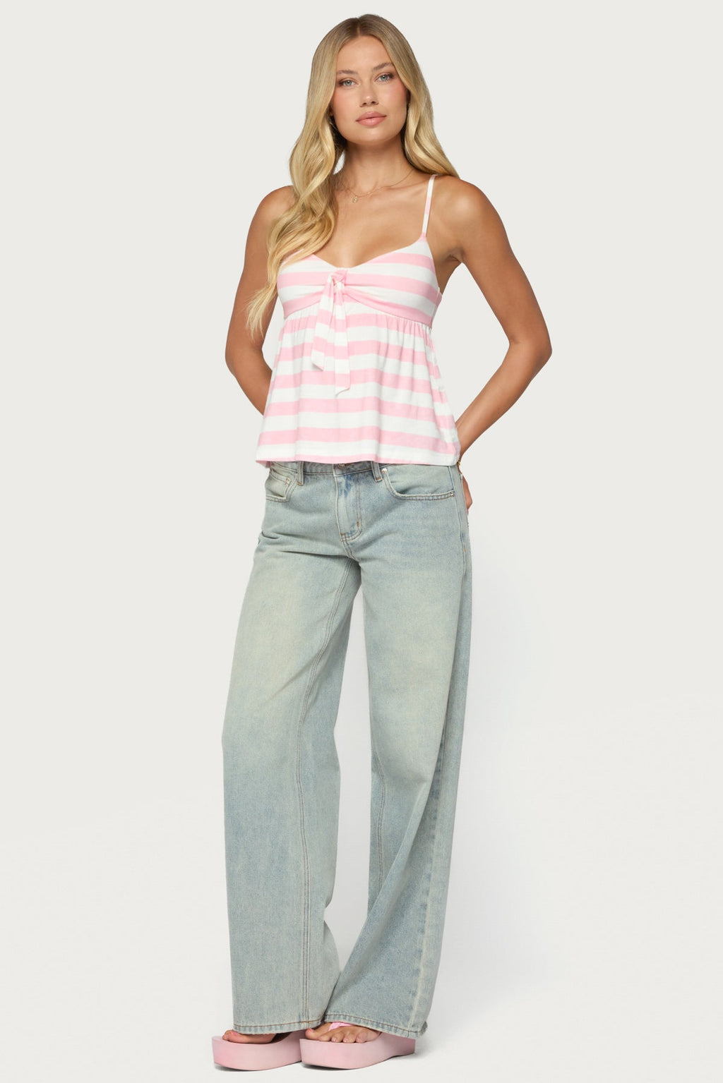 Michey Tie Front Babydoll Tank Top