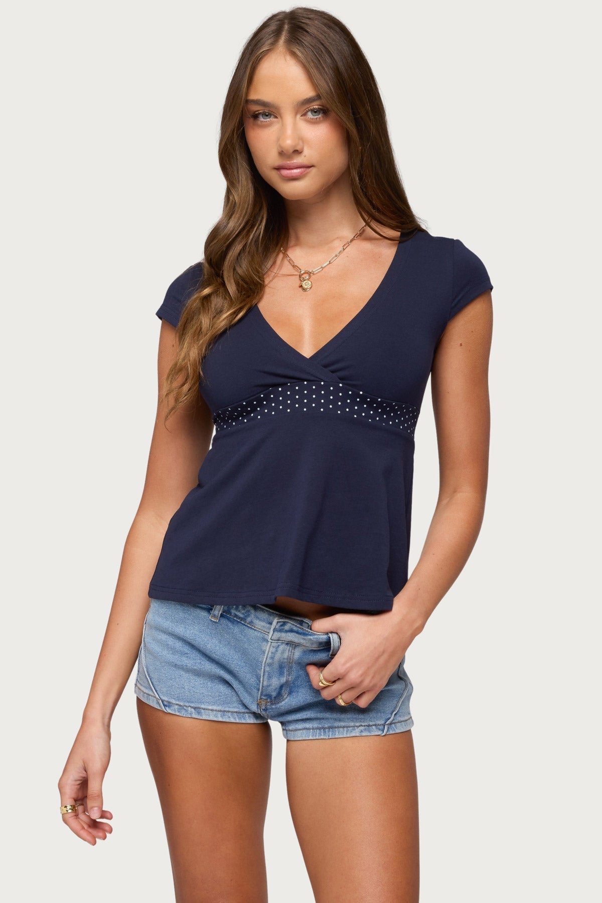 Arla Polka Dot V Neck Top