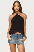 Chiffon Split Open Back Halter Top