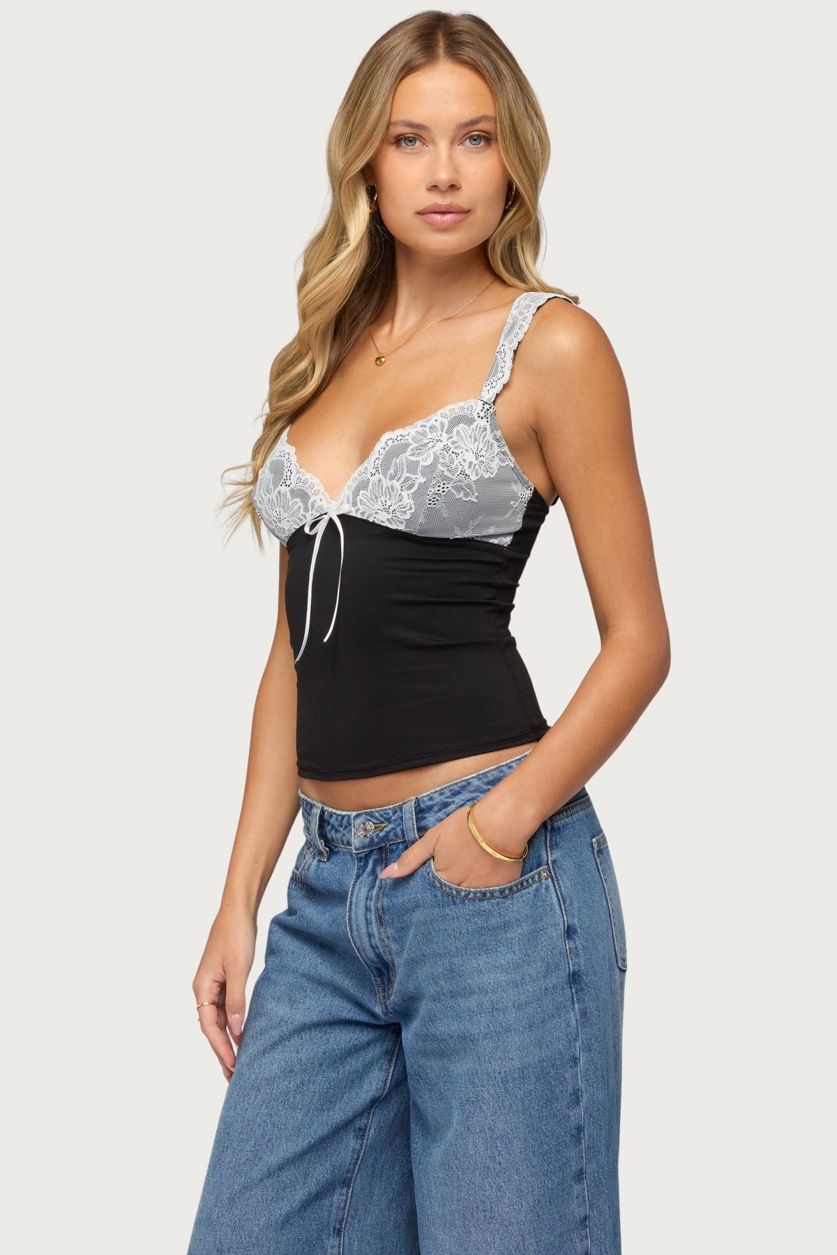 Troya Contrast Lacey Top