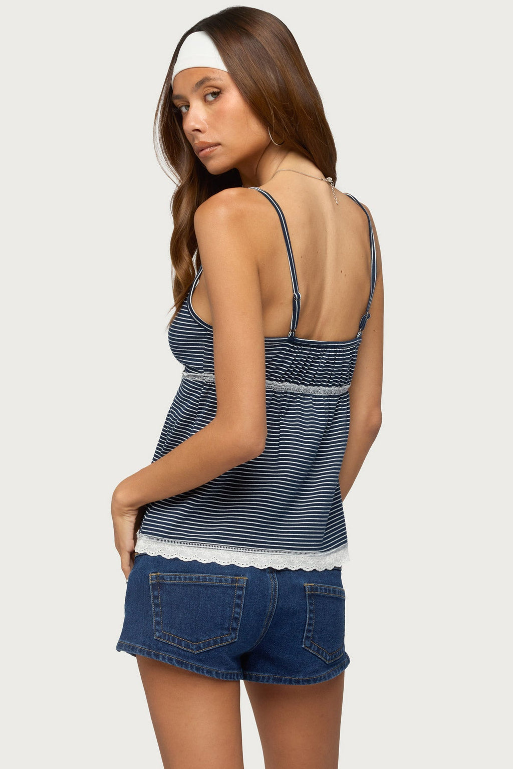 Eyelet & Striped Babydoll Tank Top