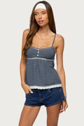 Eyelet & Striped Babydoll Tank Top