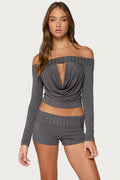 Amy Studded Off Shoulder Cowl Neck Top
