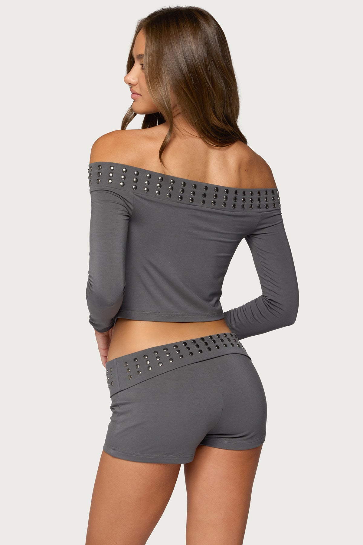 Amy Studded Off Shoulder Cowl Neck Top