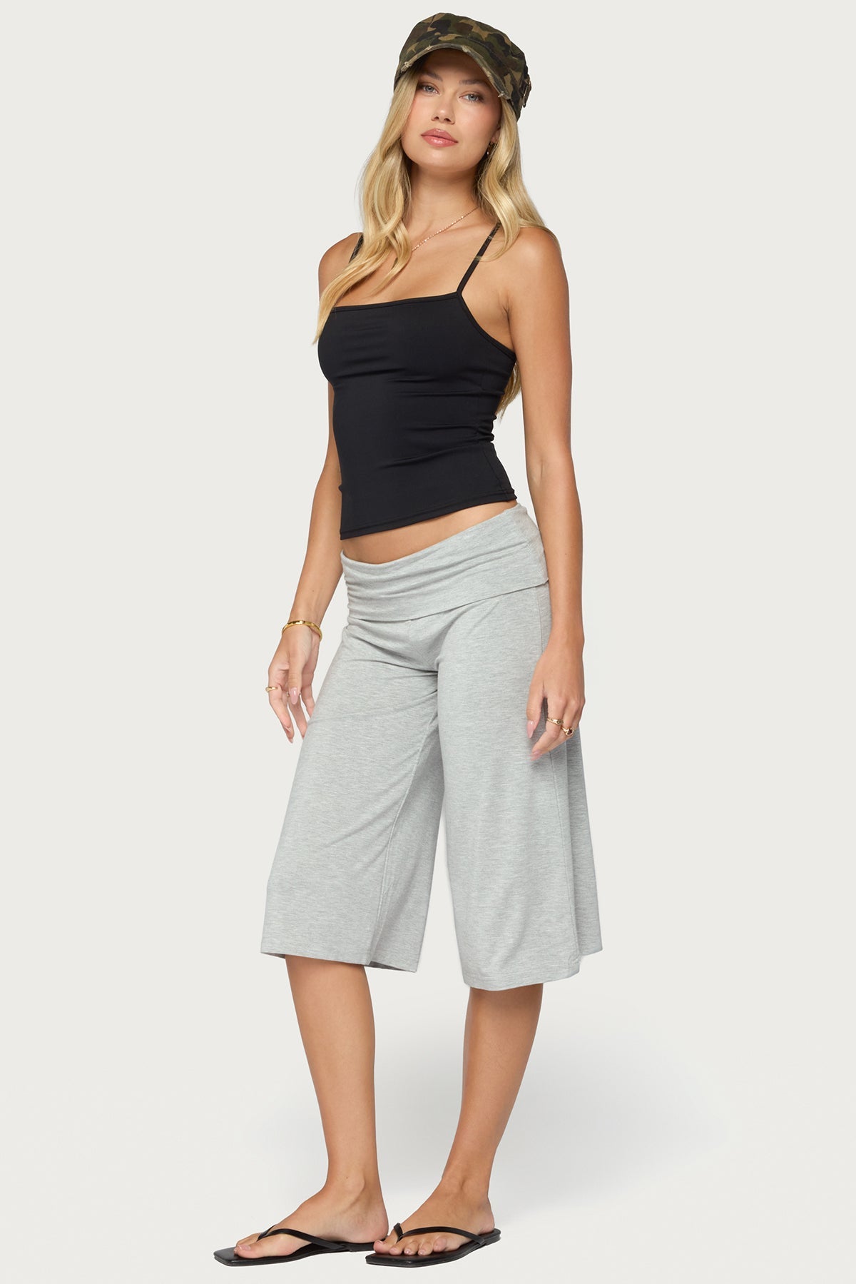 Shirly Wide Leg Foldover Capri Pants