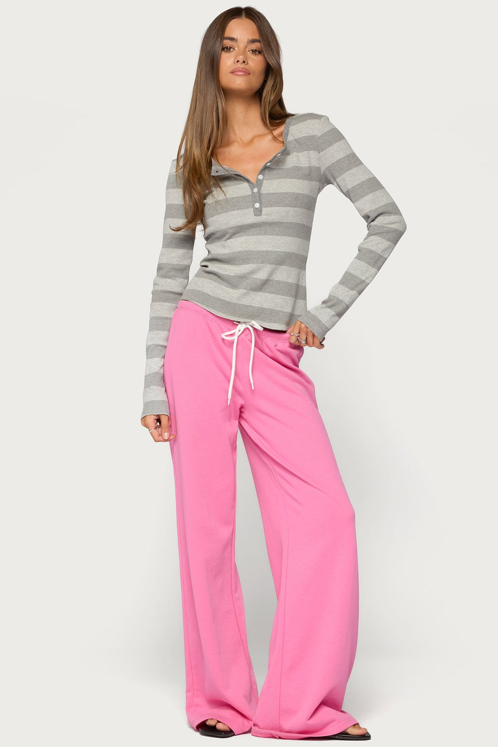 Dea Striped Long Sleeve Henley T Shirt