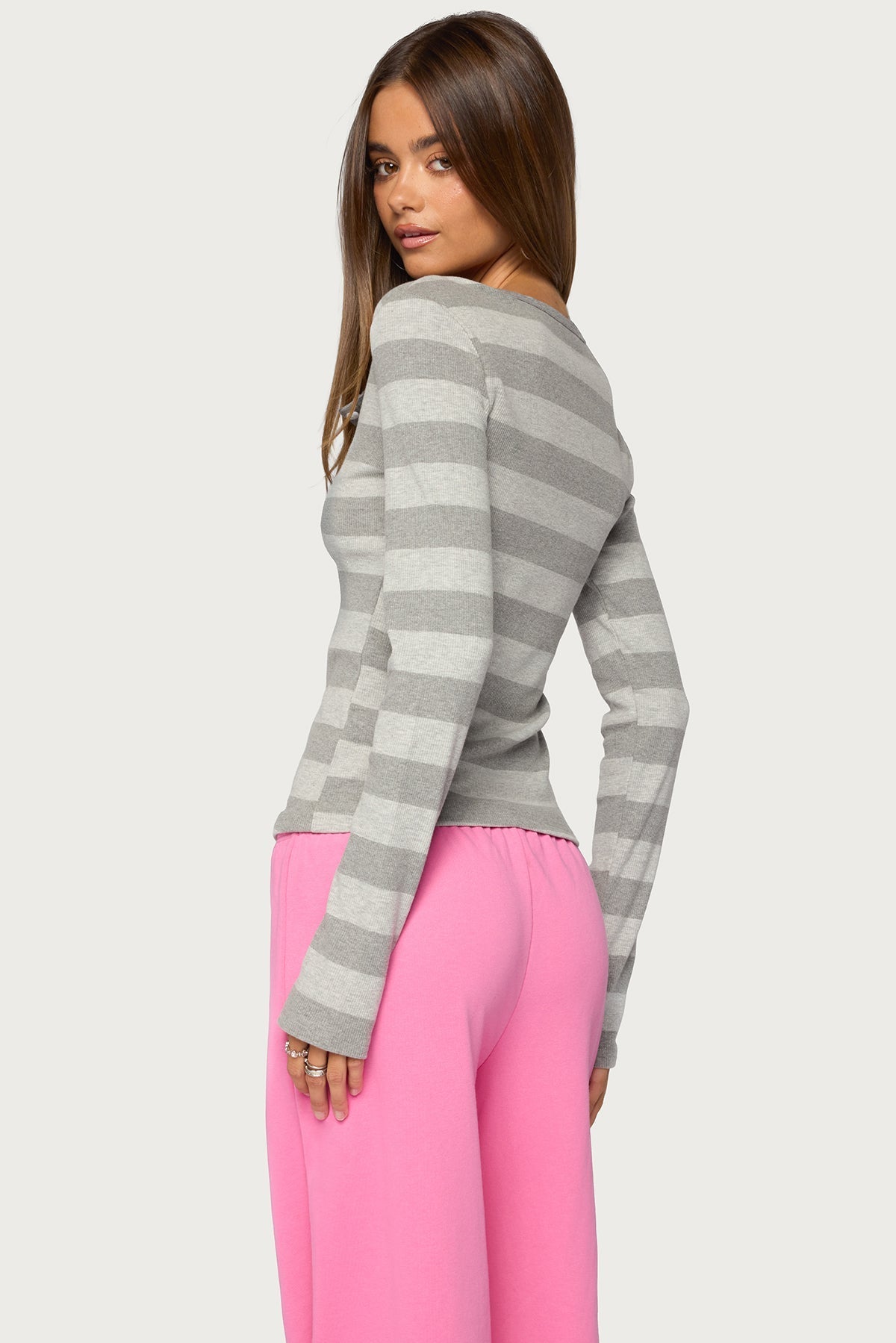 Dea Striped Long Sleeve Henley T Shirt