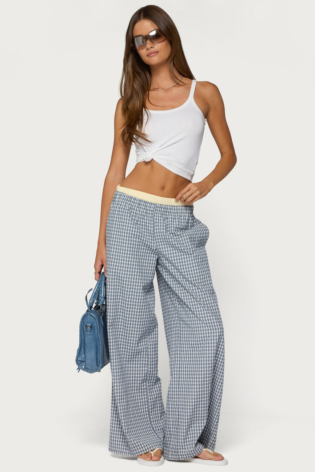 Indya Contrast Plaid Wide Leg Pants