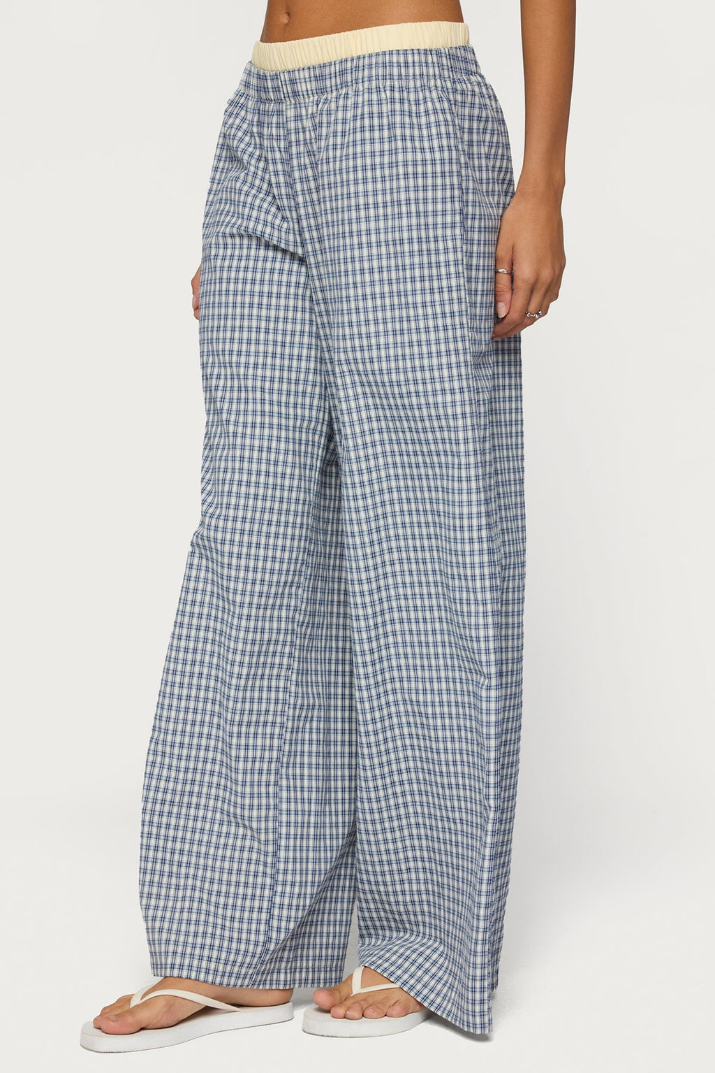 Indya Contrast Plaid Wide Leg Pants
