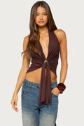 Dixi Buckle Draped Plunge Neck Top