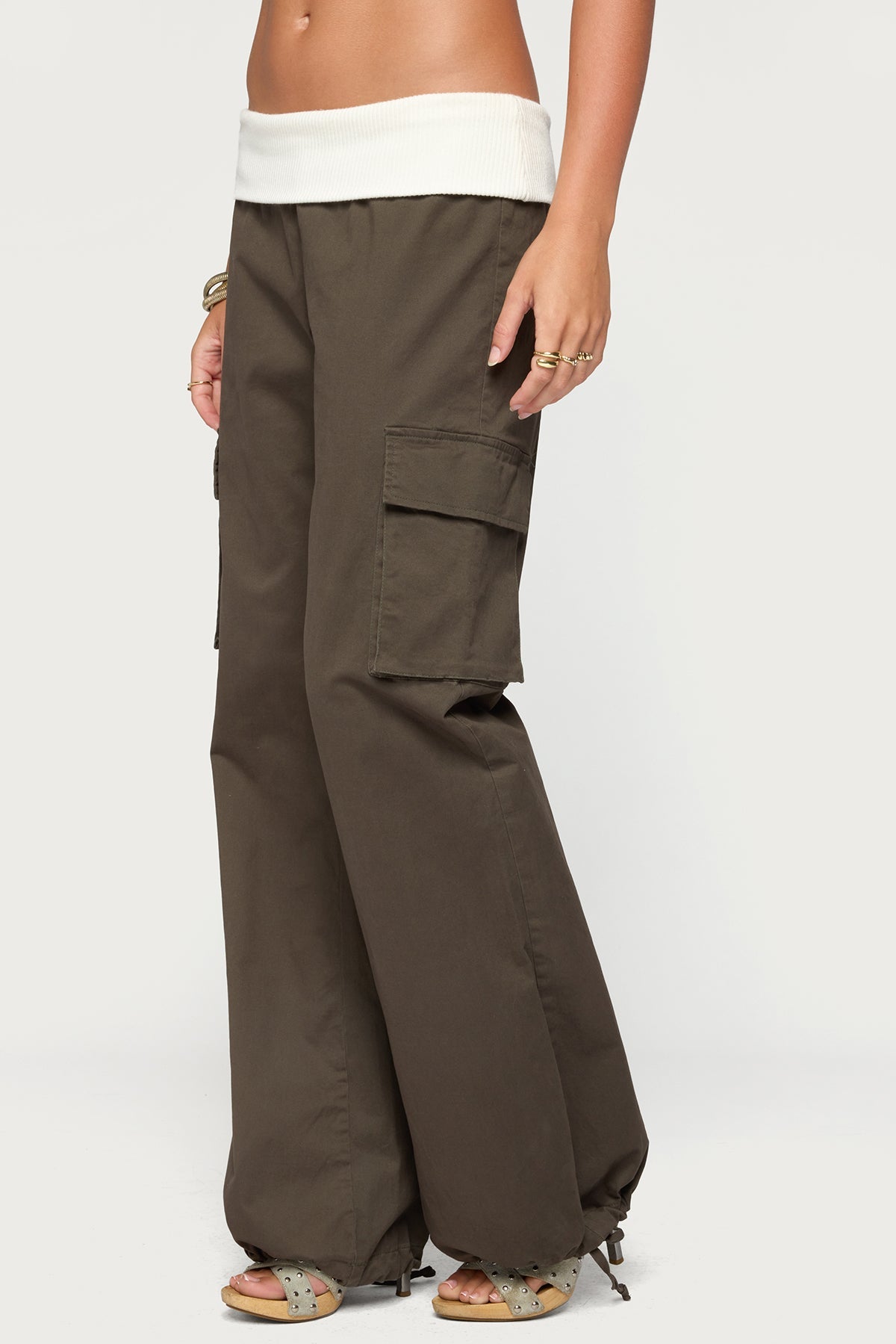 Jolee Contrast Ribbed Foldover Cargo Pants