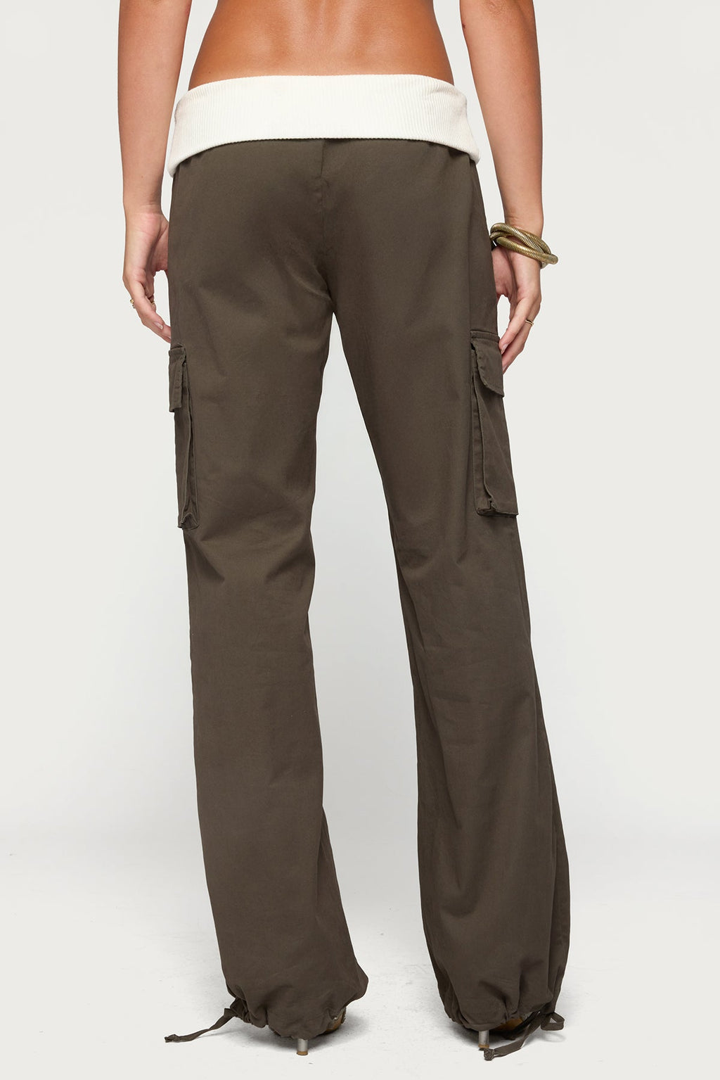 Jolee Contrast Ribbed Foldover Cargo Pants
