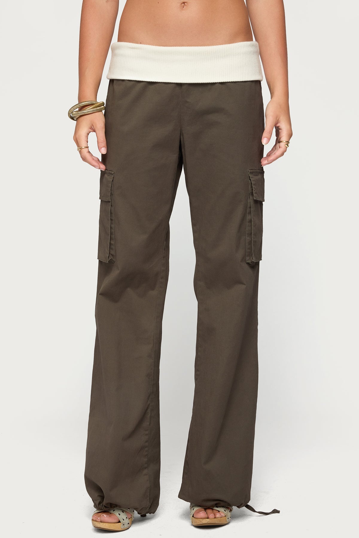 Jolee Contrast Ribbed Foldover Cargo Pants