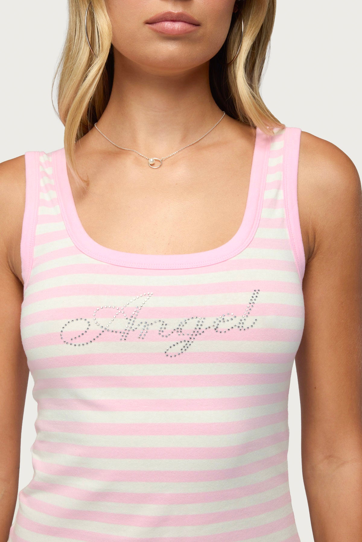 Angel Glow Rhinestone Striped Tank Top