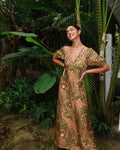 The Africa -  Silk Puff Sleeve V-Neck Maxi Dress